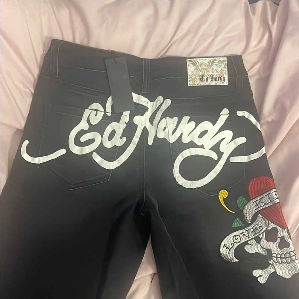 Ed Hardy Black Jeans with Skull Design